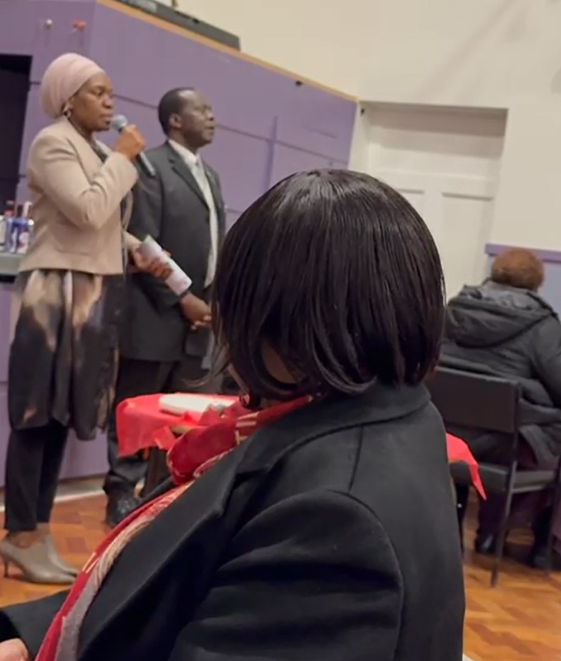 Aisha Nabunya, director of ITVYP delivering a talk to parents at the Our Lady Help of Christian Church, Kentish Town